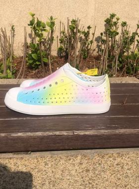 2025 wnc native洞洞鞋情侣涂鸦喷绘男女ins潮包头涉水透气凉鞋