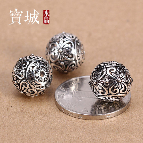 diy镂空雕花水晶手链配饰银珠