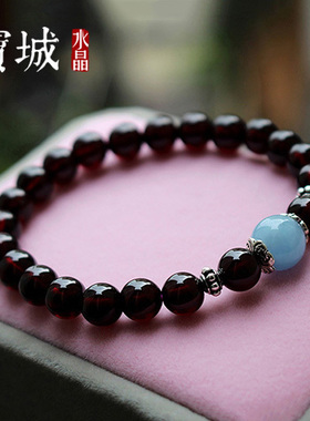 石榴石纯银单圈送女友海蓝宝手链