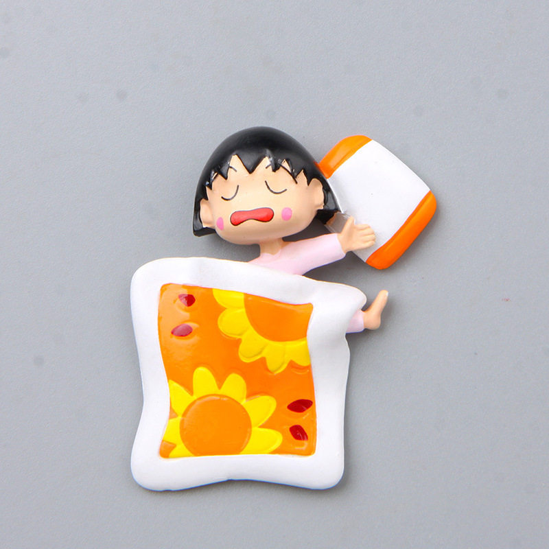 睡眠版萌妹子丸子头立体创意手办韩版磁扣冰箱贴吸磁贴手机壳素材