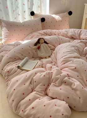 晚安猫ins毛球款牛奶绒四件套秋冬保暖被套宿舍三件套床单床品