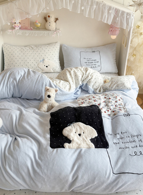 晚安猫赫本小狗软糯少女心贴布绣牛奶绒四件套保暖宿舍三件套床品