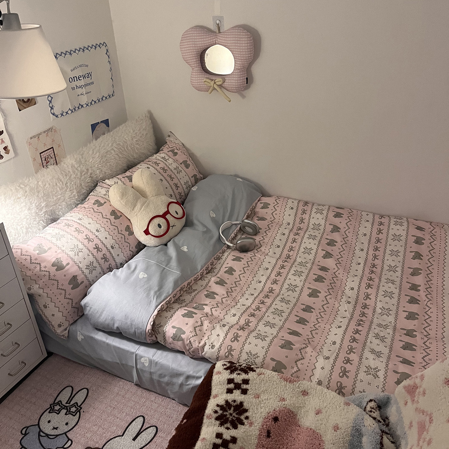 晚安猫少女心费尔岛小猫纯棉四件套卡通全棉被套床单宿舍三件套