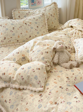 晚安猫双层纱卡通全棉四件套纯棉枕套床单单品床笠单被套床上用品