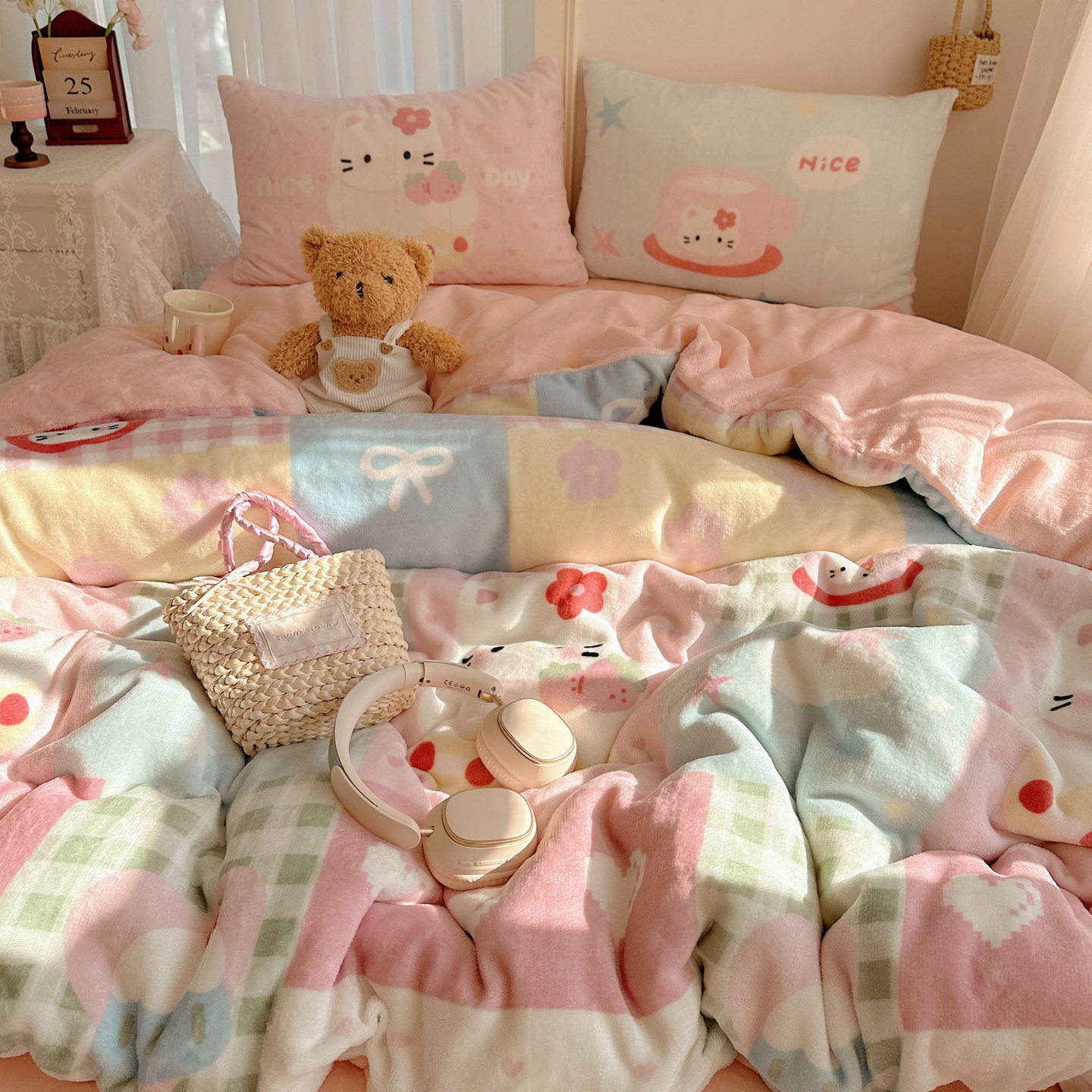 卡通少女风牛奶绒四件套