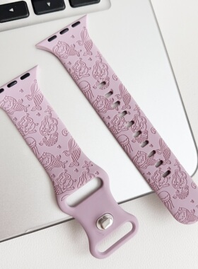 适用Applewatch9se可爱美人鱼硅胶手表带苹果iwatch876运动表带女