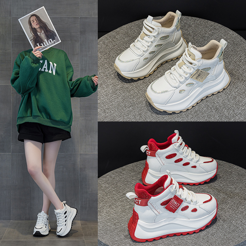 9972真皮高帮鞋子女2025新款爆款百搭春秋季厚底运动休闲鞋