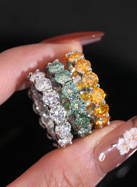 S925银镶D色VVS莫桑钻排戒