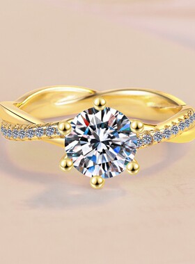 S925莫桑钻1克拉婚戒可刻字