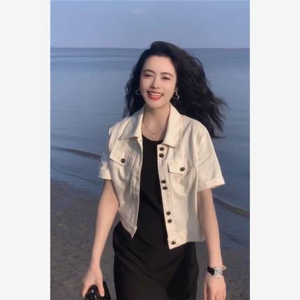牛仔外套女薄款短袖衬衫夏季2025新款韩版宽松高级感小个子上衣