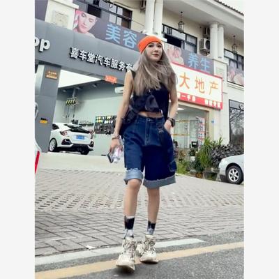 牛仔短裤女高腰宽松五分