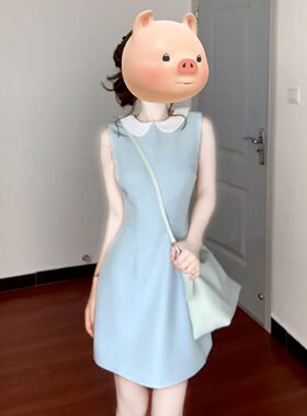 娃娃领蓝色无袖洋装子女