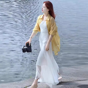 时尚连衣裙女夏季洋气显瘦减龄防晒衬衫吊带裙长裙轻熟风两件套裙