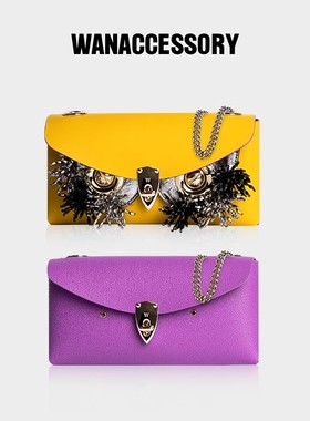 WANACCESSORY双面双色猫头鹰换脸紫黄信封包 ALIAS系列 原创设计