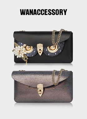 WANACCESSORY万蔻ALIAS系列牛皮双面双色猫头鹰换脸单肩斜挎包黑