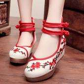 春夏古风老北京绣花鞋 中国风民族风汉服高跟鞋 踏雪梅花布鞋 舞蹈鞋