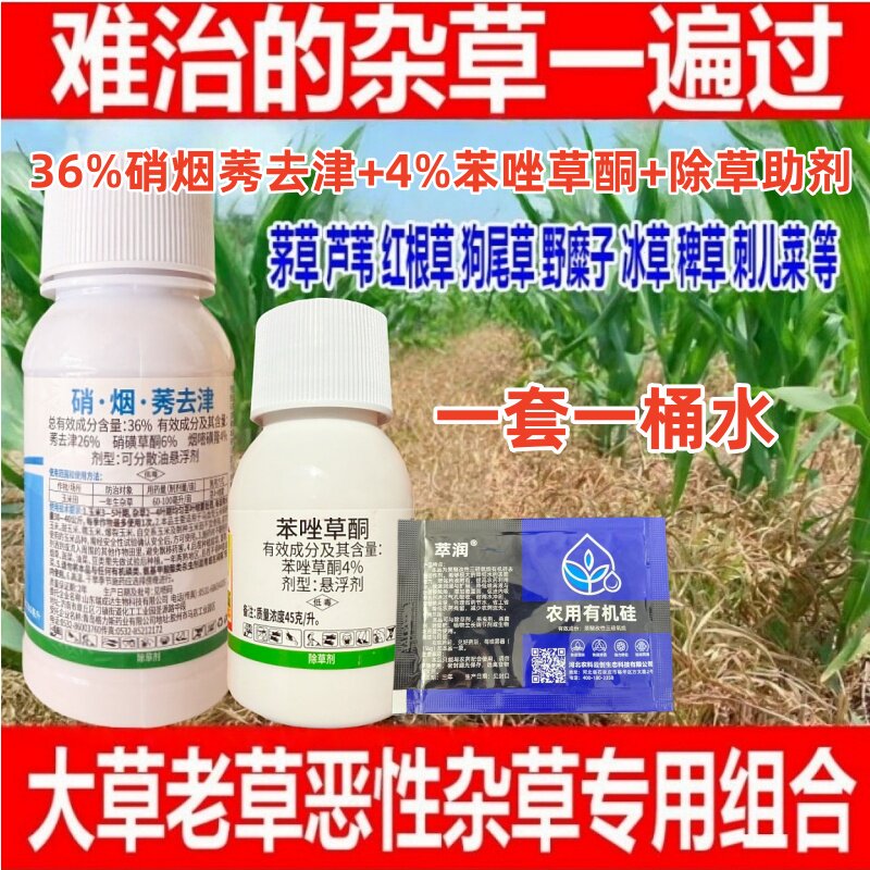 玉米苗后除草剂硝烟莠去津苯唑草酮硝磺草酮玉米专用除大草芦苇稗