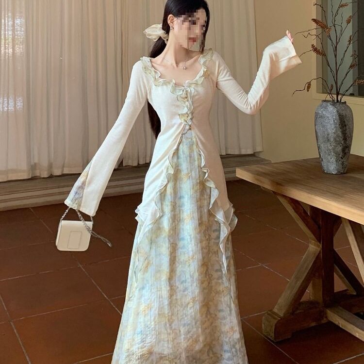 温柔荷叶设计长袖衬衫碎