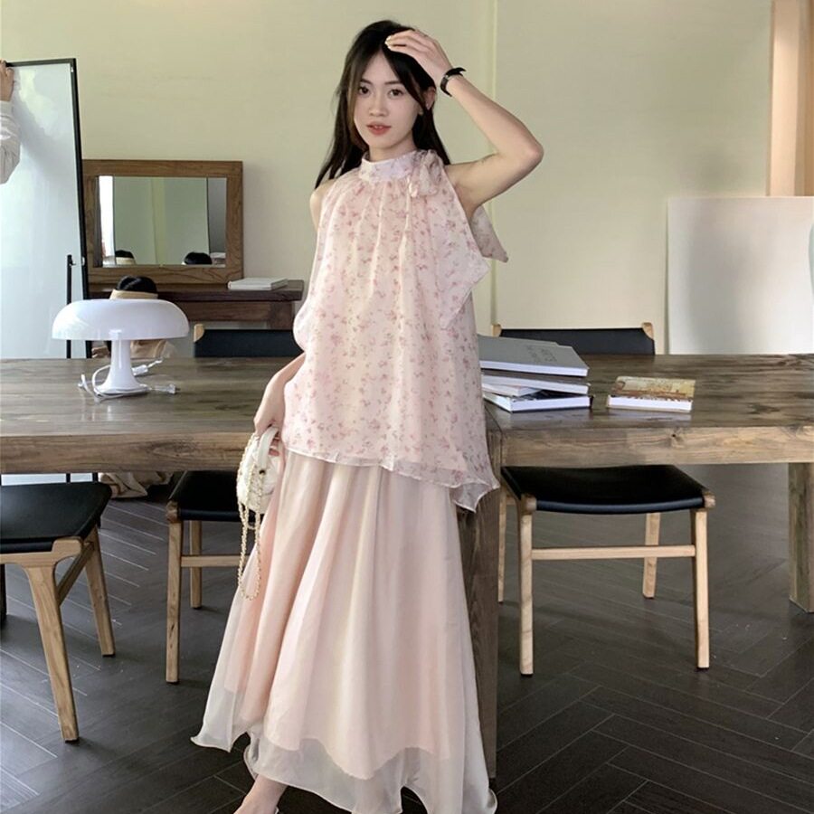 甜美初恋系别致碎花无袖