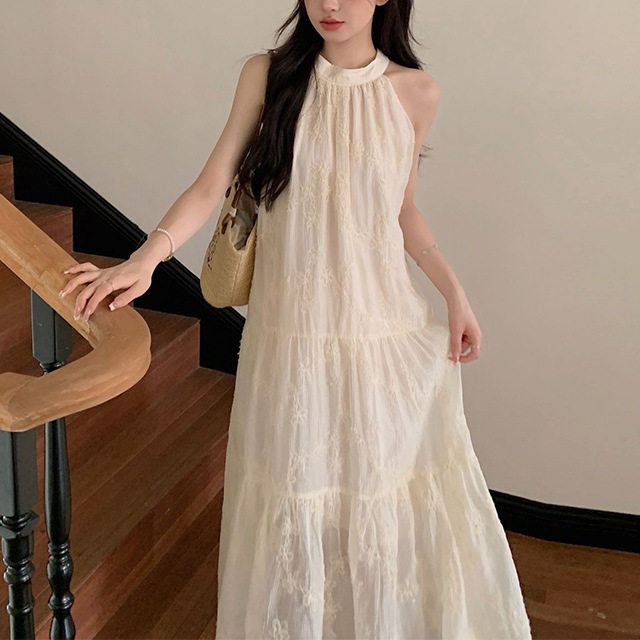 法式蕾丝挂脖连衣裙女装