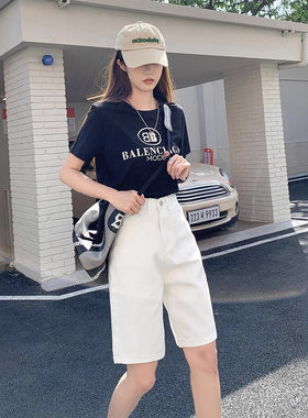 白色直筒牛仔短裤女夏薄