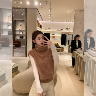 针织毛衣背心女套头上衣 全羊毛拉绒高领无袖 cchen陈陈 温柔陷阱