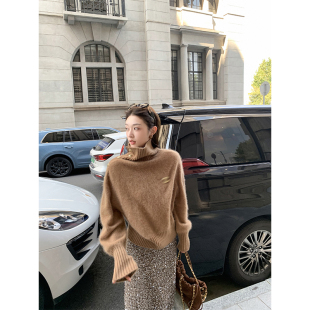 设计感毛衣上衣女 100%全羊毛拉绒高领针织衫 cchen陈陈 丹麦暖冬