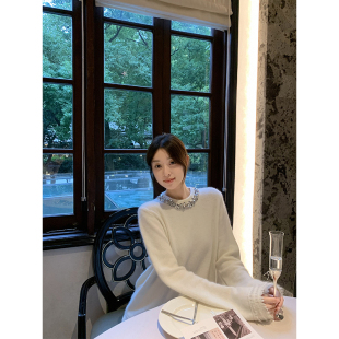 cchen陈陈 亮片浣熊绒羊毛亮片领编织流苏摆毛衣春秋女 娇养千金