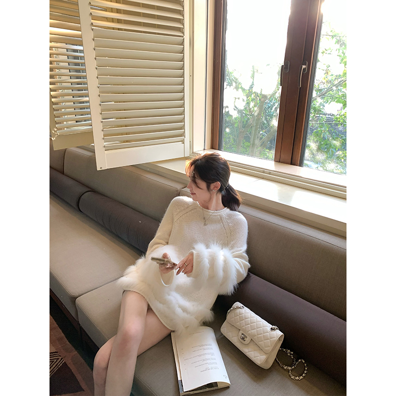 重磅莱赛尔羊毛拼接狐狸毛毛衣