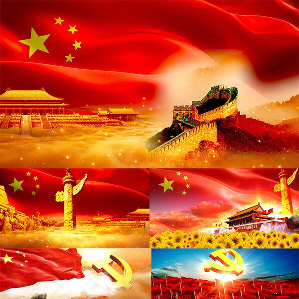 孙楠红旗飘飘led大屏幕背景vj视频素材 红色记忆祖长城华表天安门