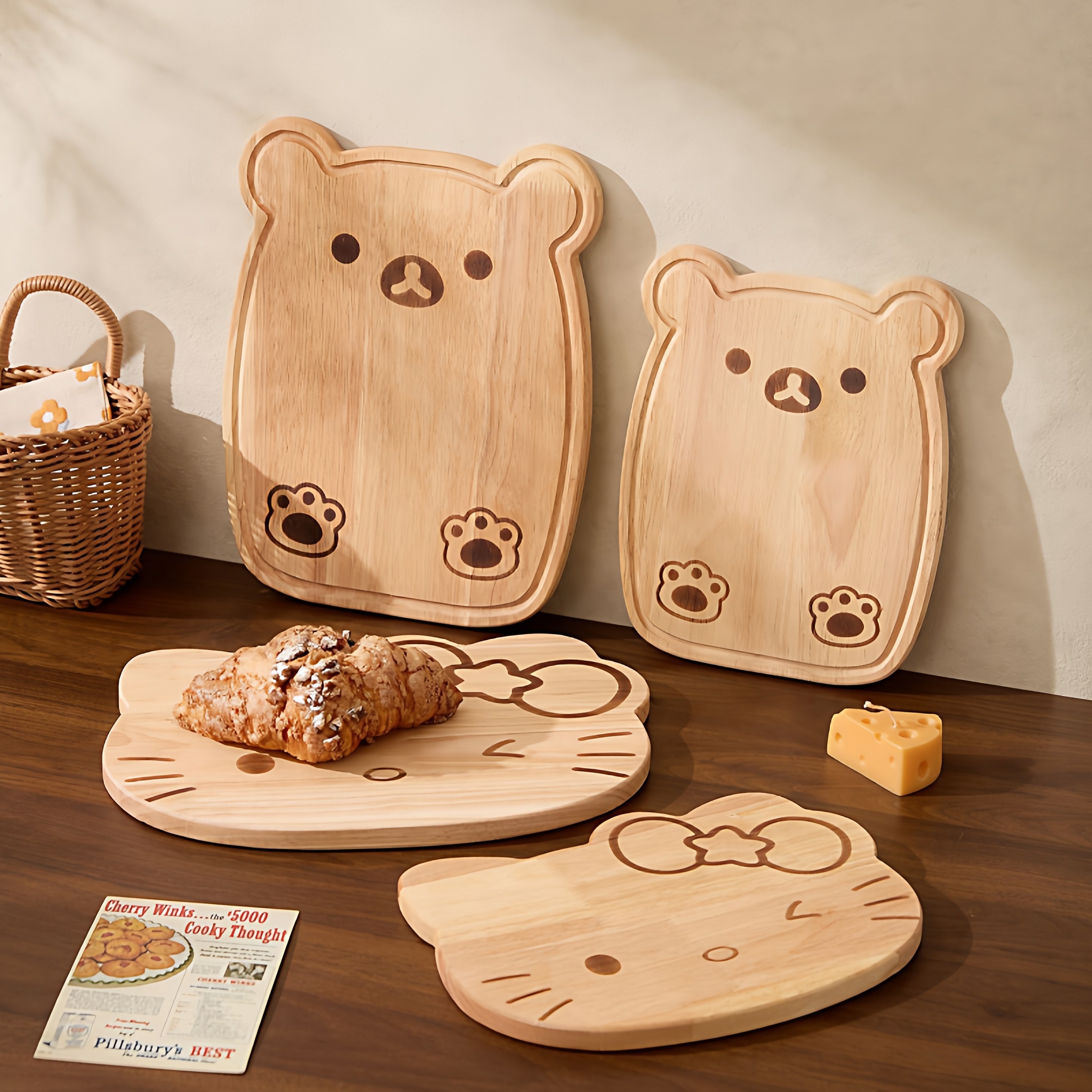 可爱卡通小猫橡胶木砧板家用菜板宝宝辅食专用厨房切菜切水果案板,厨房/烹饪用具,砧板/菜板,淘宝优惠券,粉丝福利购,淘宝优惠卷