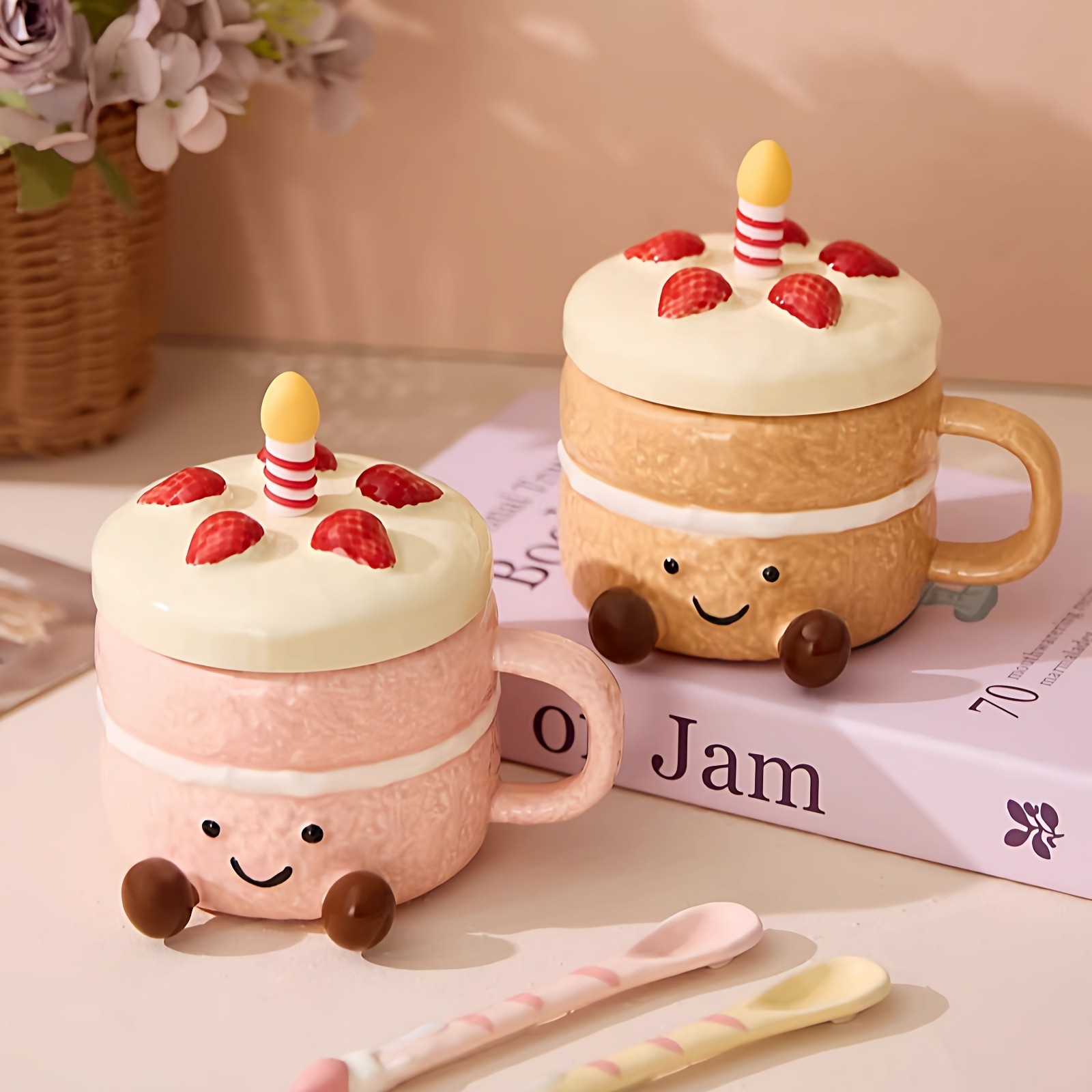 软萌治愈系蛋糕杯子带杯盖马克杯陶瓷杯送闺蜜朋友生日仪式感礼物,餐饮具,马克杯,淘宝优惠券,粉丝福利购,淘宝优惠卷