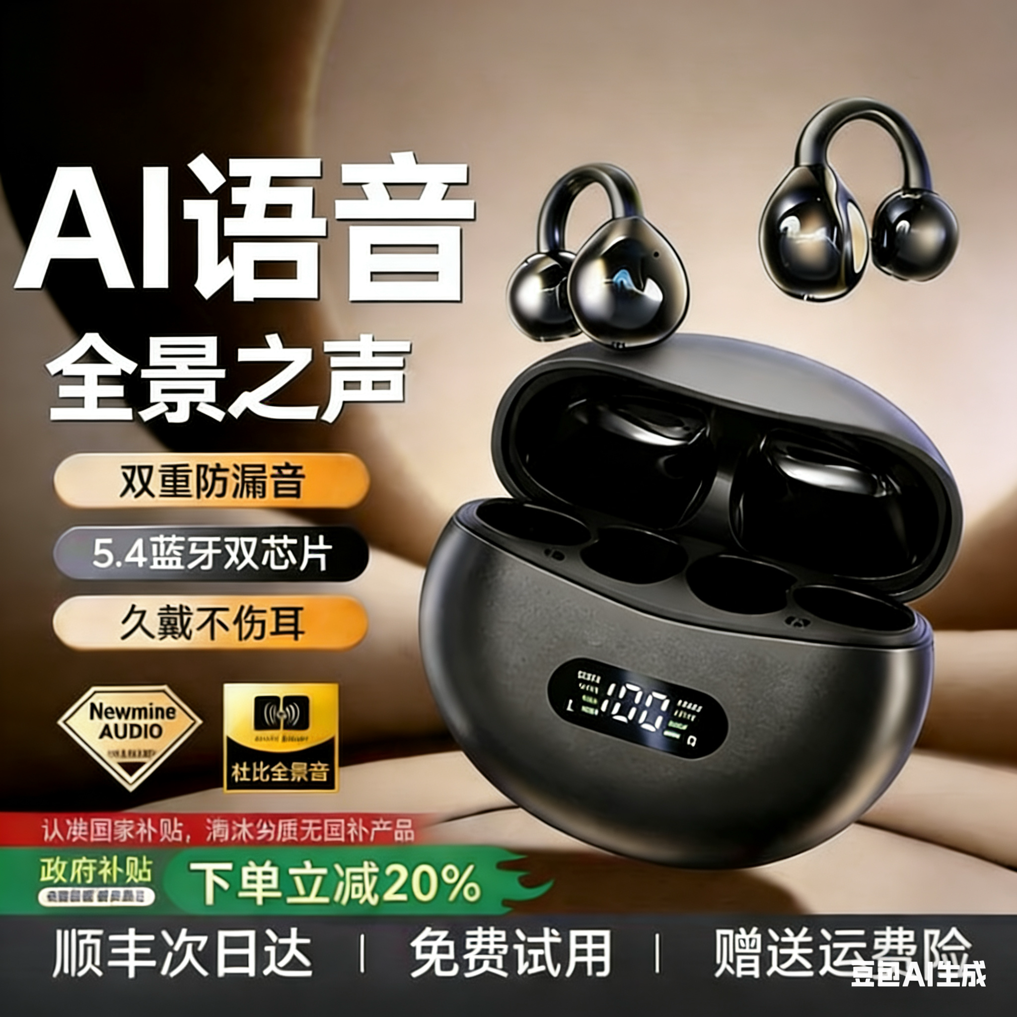 （app定位）无线蓝牙耳机2026新款耳夹式耳机游戏音乐低延迟耳