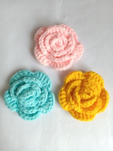 手钩毛线花朵手工编织花毛衣装饰配件玫瑰大花服装辅料胸花8cm