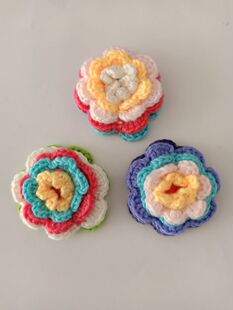 DIY手钩毛线花朵 勾花配件 钩花耳饰 彩虹耳环 民族风波西米亚6cm
