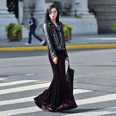 豹纹超大摆加长款鱼尾半裙女裙子