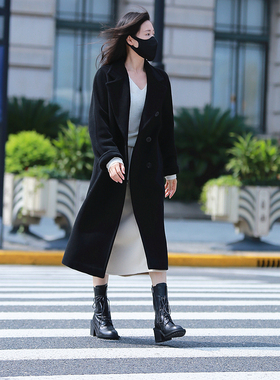 2026新款M家101801双面羊绒羊毛大衣女气质高端黑色呢子外套