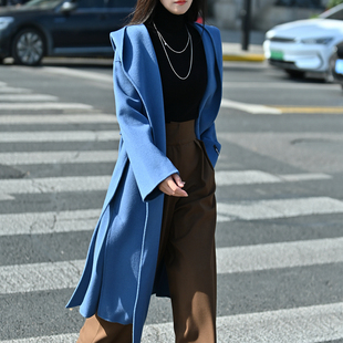 2026新款全羊毛宽松版纯手工双面绒连帽羊绒大衣女毛呢外套
