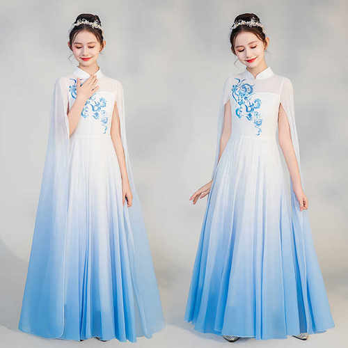 儿童演出服女童古筝渐变色中国风