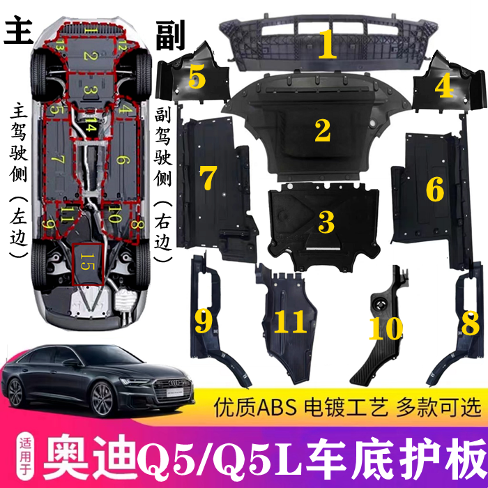 适用09-24款奥迪Q5 Q5L车身底盘发动机变速箱下护板挡泥板隔音棉