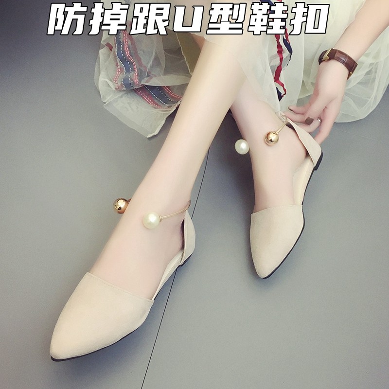 百搭珍珠束鞋带U型鞋扣高跟鞋凉鞋不跟脚鞋链夏季防滑鞋饰可拆卸