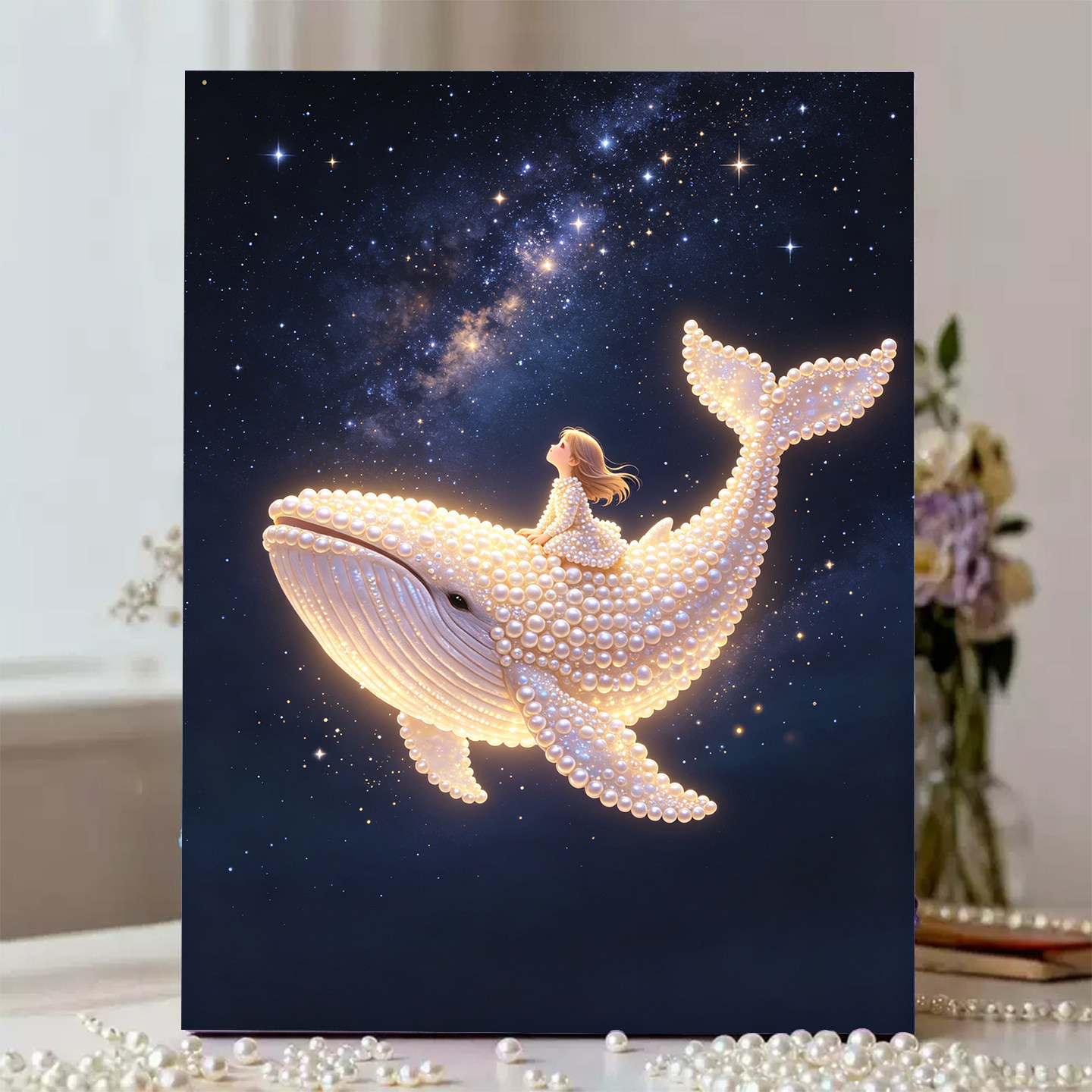 2026新款珍珠画鲸入星河DIY手工钻石贴画高级材料客厅装饰画摆件