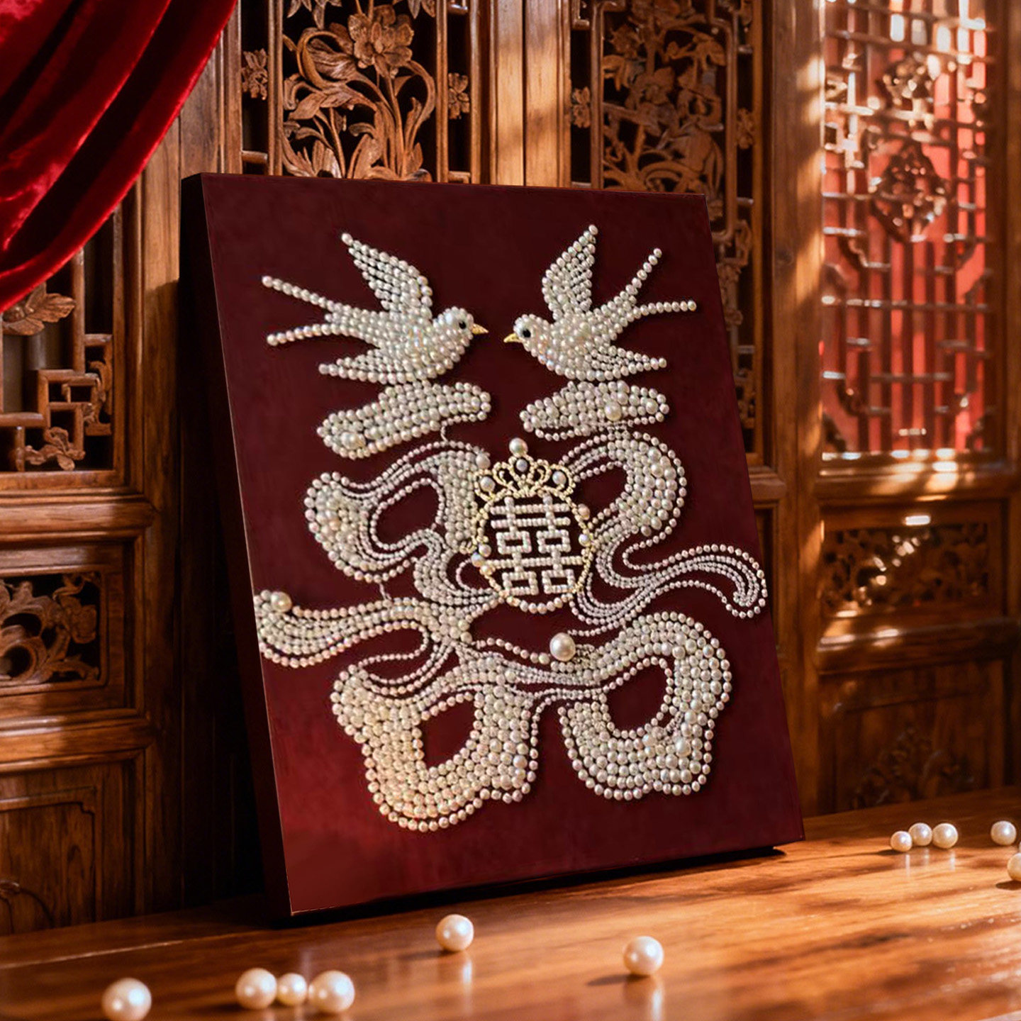 双禧临门 2026新款DIY珍珠画新中式手工制作立体喜庆客厅装饰