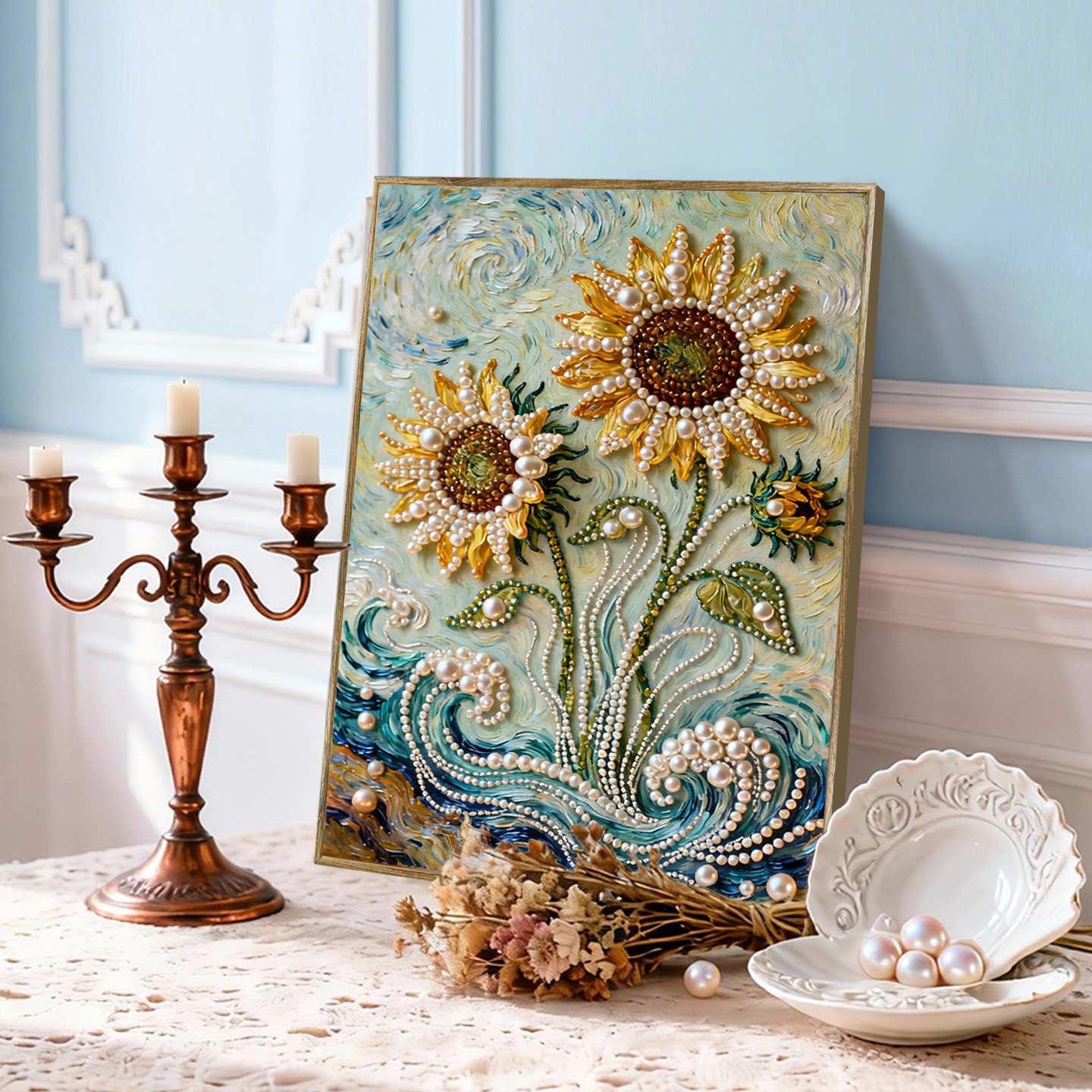 葵浪 2026新款DIY钻石珍珠画手工立体向日葵浪摆台客厅装饰礼物