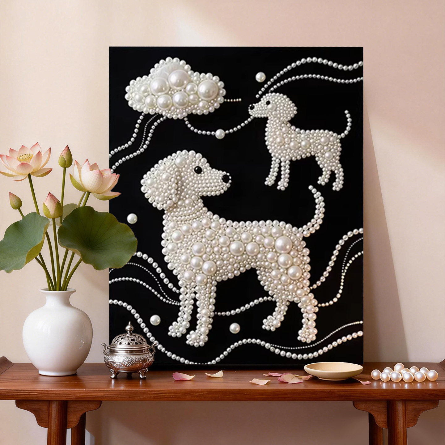 云犬 2026新款DIY珍珠画新中式手工制作立体客厅装饰