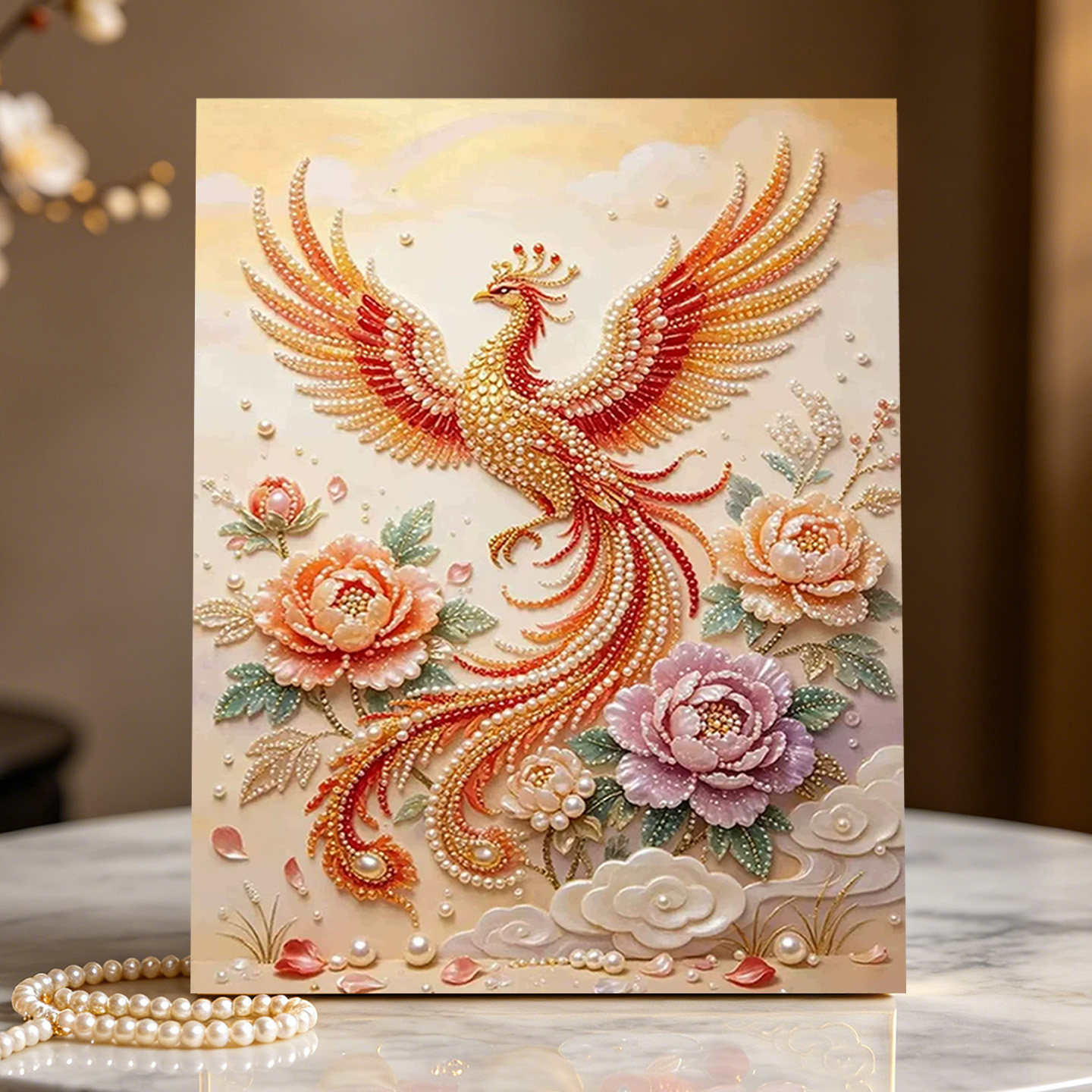 凤凰戏牡丹2026新款DIY珍珠画手工制作立体客厅钻石画高级装饰品
