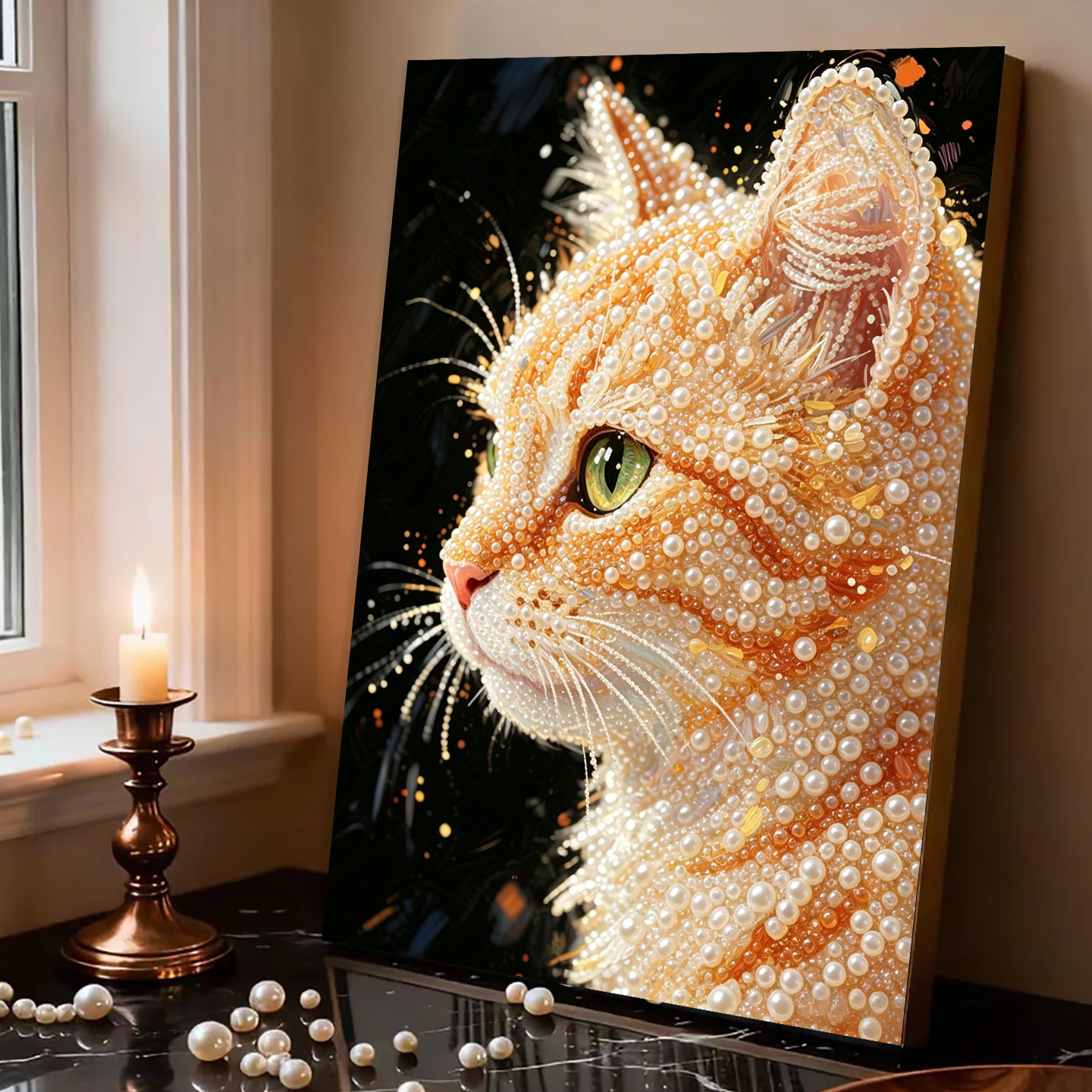 2026新款珍珠画星光小猫DIY手工钻石贴画高级材料客厅装饰画摆件