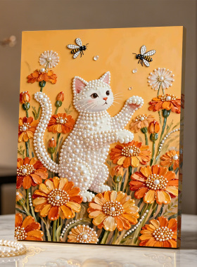 橙花小猫咪2026新款DIY珍珠画手工制作立体客厅钻石画高级装饰品