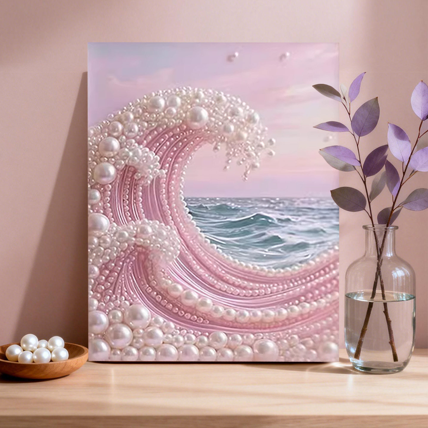 粉色海浪 2026新款DIY珍珠画新中式手工制作立体海浪客厅装饰