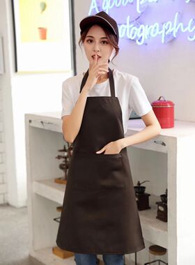 酒店厨师围裙防污咖啡西餐厅快餐店厨房工作围裙挂脖男女围腰长款